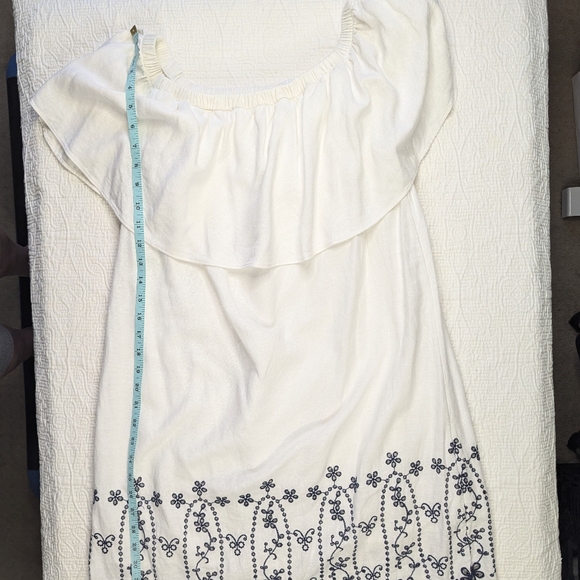 Linen Blend Embroidered Eyelet Floral Dress White M - Picture 7 of 14
